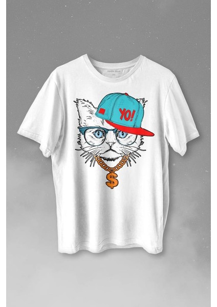 Gözlüklü Kedi Cat Glasses Yo Momy Dolar Baskılı Tişört Unisex T-Shirt
