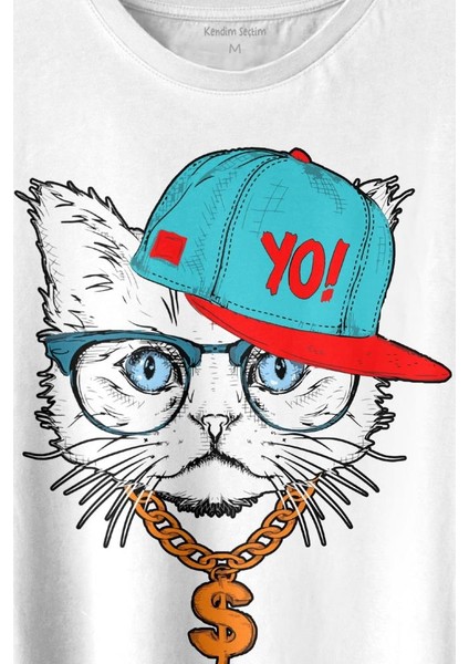 Gözlüklü Kedi Cat Glasses Yo Momy Dolar Baskılı Tişört Unisex T-Shirt