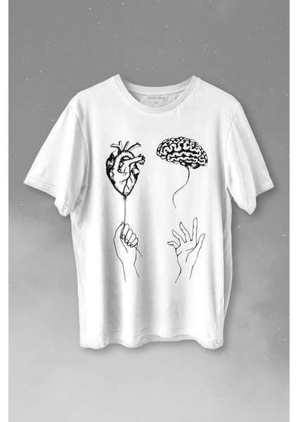 Kalp ve Beyin Aşk Akıl Mantık Duygusal Zeka Baskılı Tişört Unisex T-Shirt
