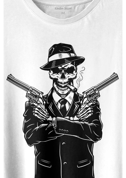 Skeleton Gangster Revolvers Suit Tabanca Baskılı Tişört Unisex T-Shirt fiyatları