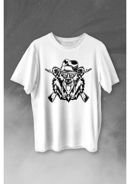 Gangster Style Bear Smoke Gung Tüfekli Ayı Baskılı Tişört Unisex T-Shirt