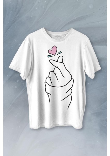 Seni Seviyorum Kore El Işareti Minimal Baskılı Tişört Unisex T-Shirt