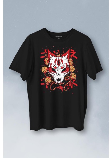 Kitsune Mask Japanese Japon Kültür Baskılı Tişört Unisex T-Shirt