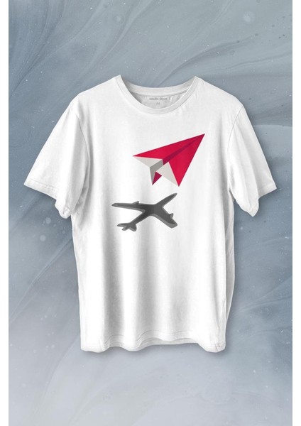 Kağıt Uçak Hayaller Hayatlar Fly Pilot Baskılı Tişört Unisex T-Shirt