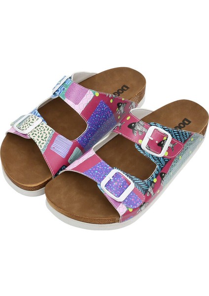 Kadın Vegan Deri Mor Terlik - Patch Fish Tasarım