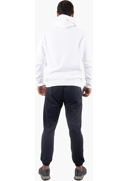 Süzene Nakış Ayı Baskılı Kapüşonlu Beyaz Sweatshirt Polarlı
