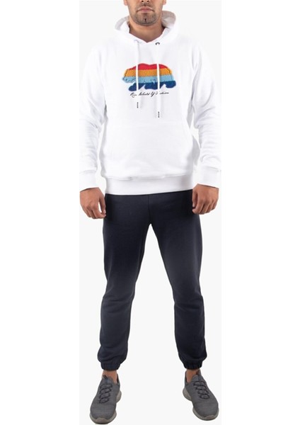 Süzene Nakış Ayı Baskılı Kapüşonlu Beyaz Sweatshirt Polarlı fiyatları