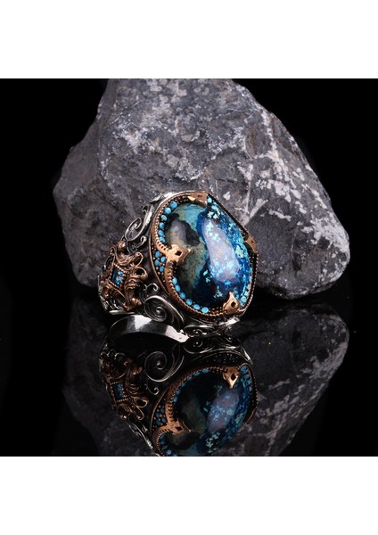 Azurit Taşlı 925 Ayar Erkek Gümüş Yüzük fiyatları