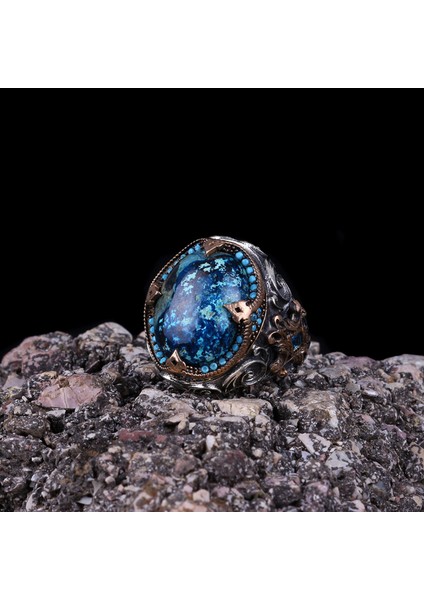 Azurit Taşlı 925 Ayar Erkek Gümüş Yüzük modelleri