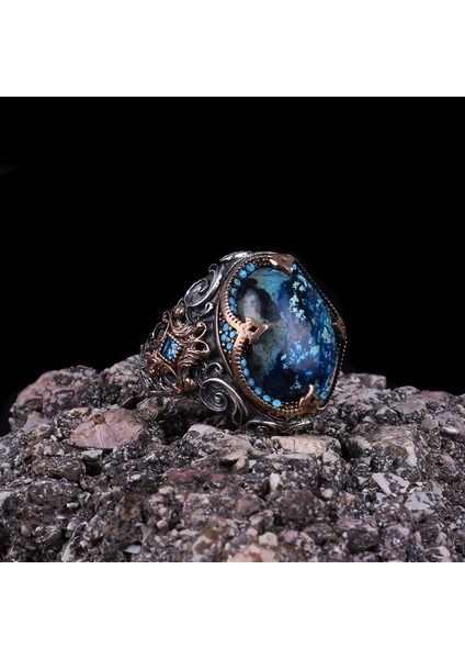 Azurit Taşlı 925 Ayar Erkek Gümüş Yüzük fırsatları