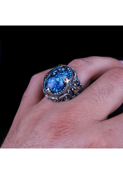 Azurit Taşlı 925 Ayar Erkek Gümüş Yüzük indirimleri
