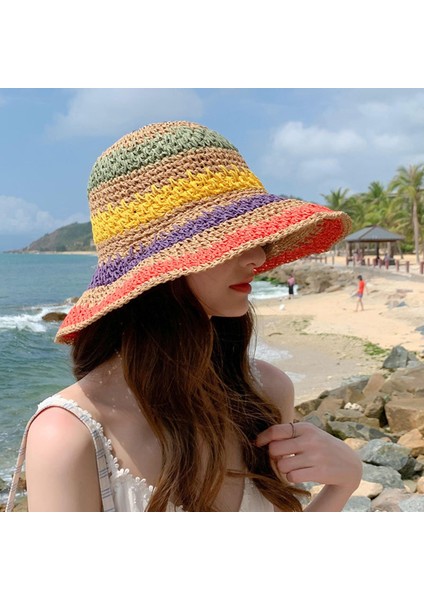 Kadınlar Straw Beach Sun Visor Şapka Kubbesi Sunhats Yaz Yürüyüş Partisi Haki (Yurt Dışından)