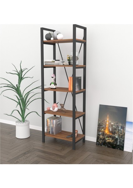 Dekormila 5 Raflı Metal Kitaplık Ceviz