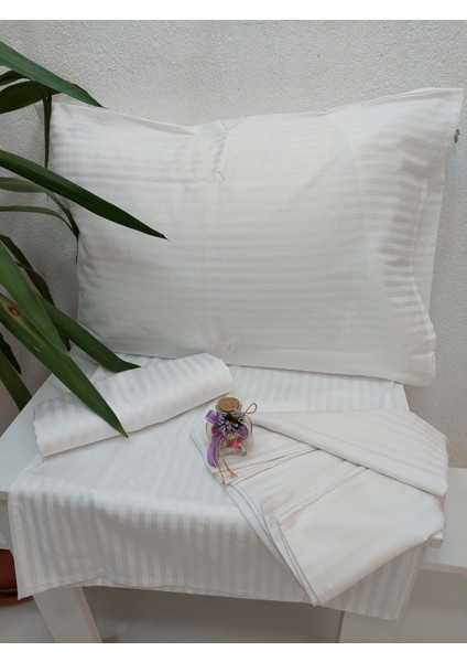 Otel Yastık Kılıfı Yollu Pamuk Saten Kapaklı Beyaz 50x70 cm 6'lı