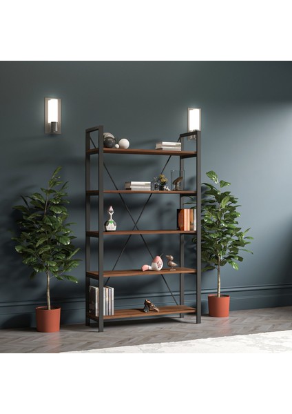Dekormila 5 Raflı Metal Kitaplık Ceviz