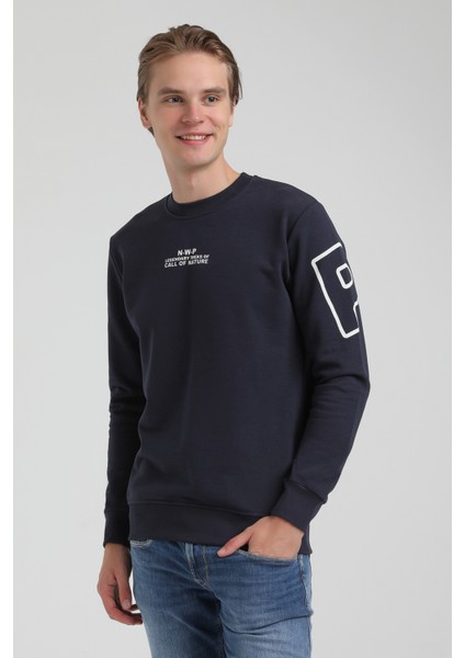 New World Polo Bisiklet Yaka Lacivert Slim Fit Sweatshirt 22FWM60126