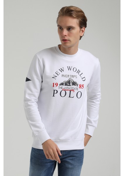 New World Polo Bisiklet Yaka Beyaz Slim Fit Sweatshirt 22FWM60133