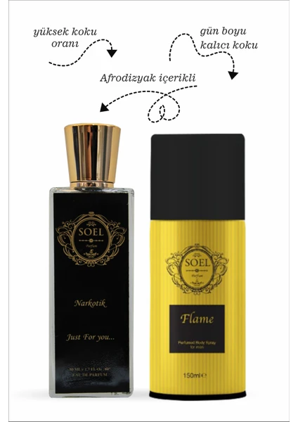 Narkotik 60ML Edp Erkek Parfümü+ Flame Bayan Deodorant 150ML Avantaj Seti Soel Parfüm