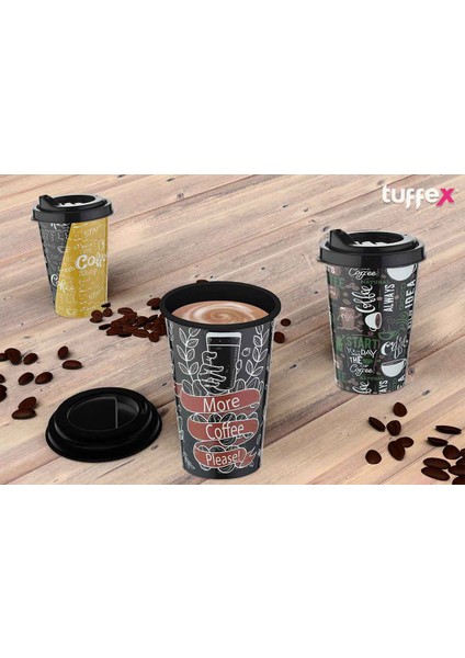 Tuffex Yellow & Black Kapaklı Sert Kahve Bardağı 0,40 Lt