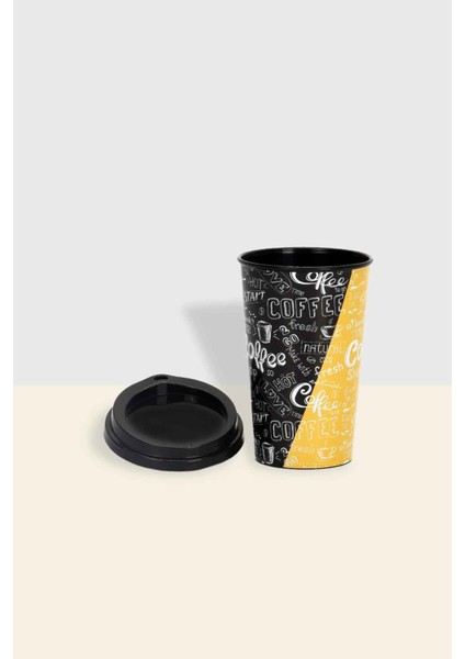 Tuffex Yellow & Black Kapaklı Sert Kahve Bardağı 0,40 Lt