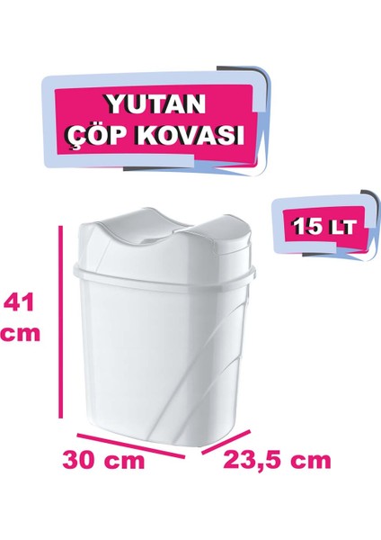 Tuffex Yutan Kapaklı Mutfak Banyo Çöp Kovası 15 Lt - Beyaz