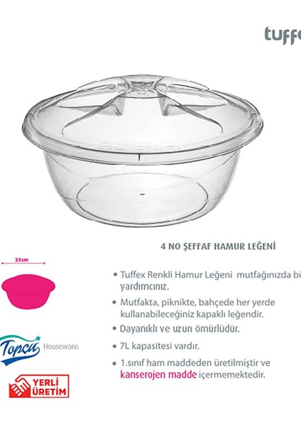 Tuffex Kapaklı Şeffaf Hamur Leğeni 7 Lt fiyatları