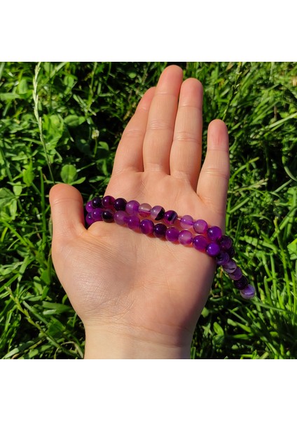 Mor Akik Doğal Taş Dizisi (8mm) (Sertifikalı)