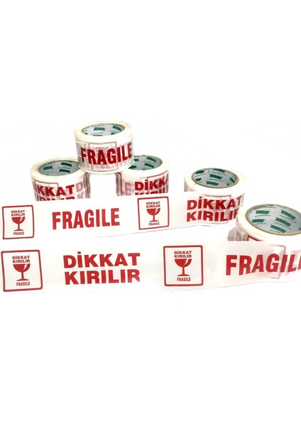 Dikkat Kırılır Fragile Baskılı Koli Bandı 70mmx100m Fragile Bant Geniş Koli Bandı