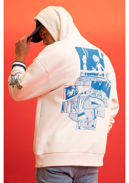 Rick and Morty Coool Oversize Fit Kapüşonlu İçi Yumuşak Tüylü Sweatshirt Y0309AZ22AU