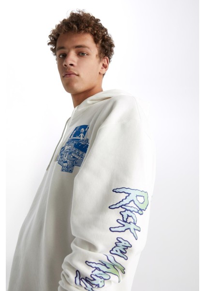 Rick and Morty Coool Oversize Fit Kapüşonlu İçi Yumuşak Tüylü Sweatshirt Y0309AZ22AU