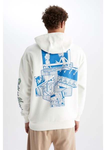 Rick and Morty Coool Oversize Fit Kapüşonlu İçi Yumuşak Tüylü Sweatshirt Y0309AZ22AU