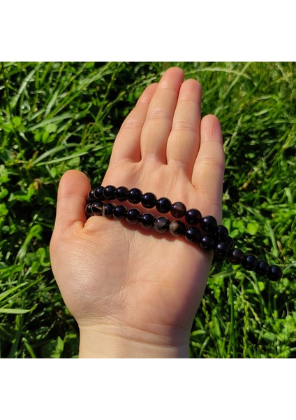 Siyah Akik Doğal Taş Dizisi (8mm) (Sertifikalı)