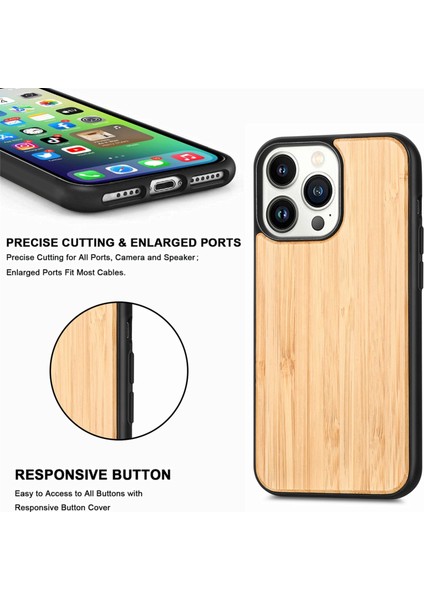 Iphone 14 Pro Max (Bambu) Için Manyetik Katı Ahşap Telefon Kasası (Yurt Dışından)