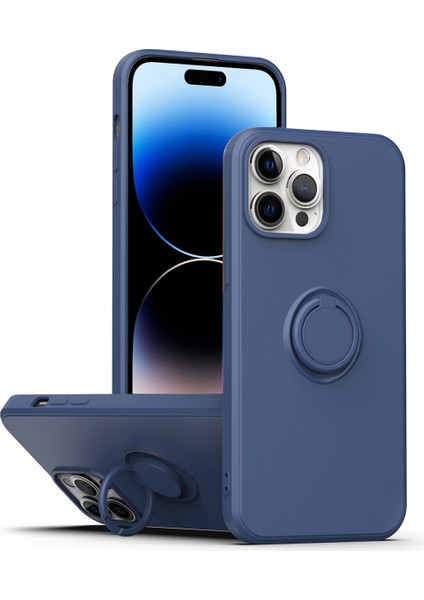 Iphone 14 Pro Max (Mavi) Için Ring Kickstand Silikon Telefon Kılıfı (Yurt Dışından)