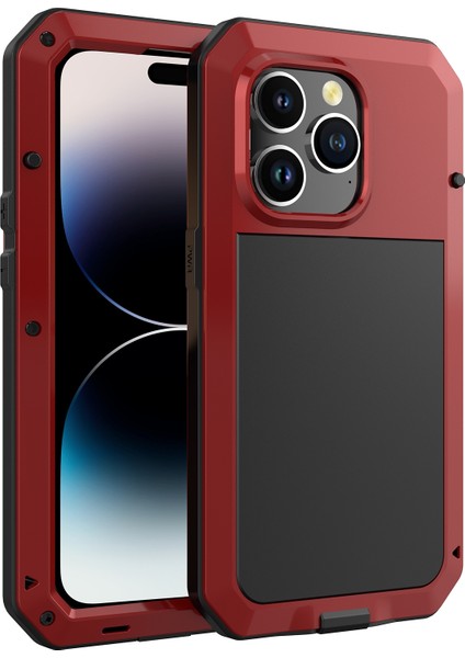 Iphone 14 Pro Max (Kırmızı) Için Şok Geçirmez Su Geçirmez Silikon Çinko Alaşımlı Kasa (Yurt Dışından)