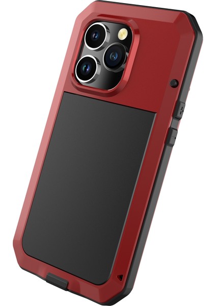 Iphone 14 Pro Max (Kırmızı) Için Şok Geçirmez Su Geçirmez Silikon Çinko Alaşımlı Kasa (Yurt Dışından)