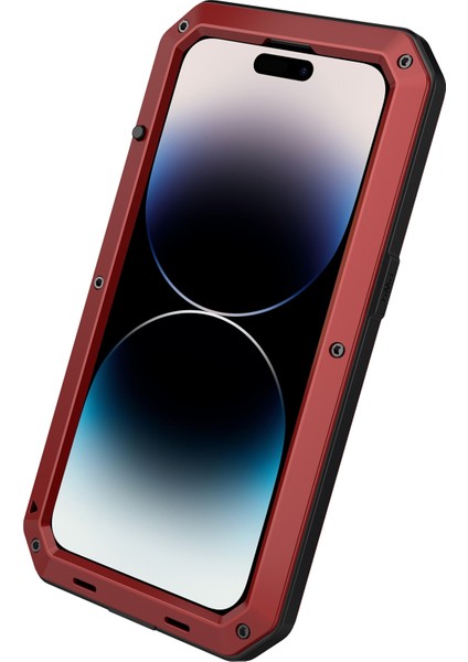 Iphone 14 Pro Max (Kırmızı) Için Şok Geçirmez Su Geçirmez Silikon Çinko Alaşımlı Kasa (Yurt Dışından)