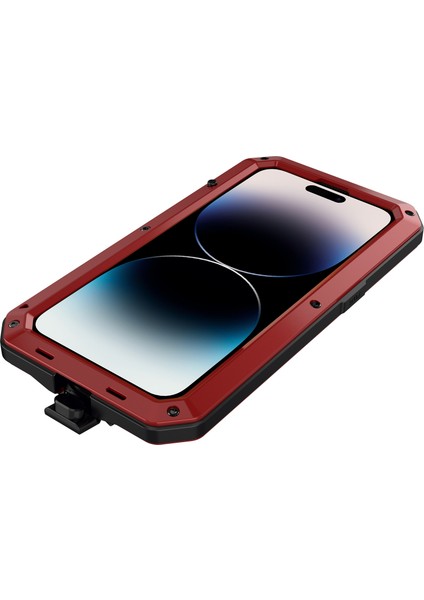 Iphone 14 Pro Max (Kırmızı) Için Şok Geçirmez Su Geçirmez Silikon Çinko Alaşımlı Kasa (Yurt Dışından)