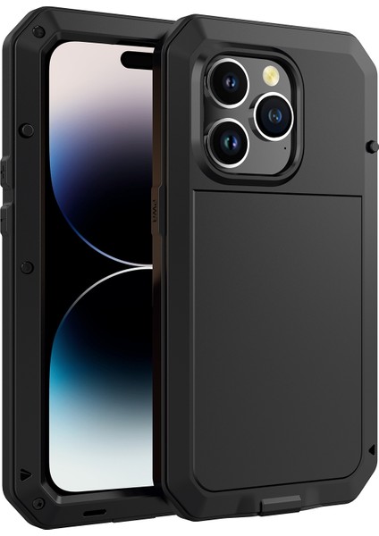 Iphone 14 Pro Max (Siyah) Için Şok Geçirmez Su Geçirmez Silikon Çinko Alaşımlı Kasa (Yurt Dışından)