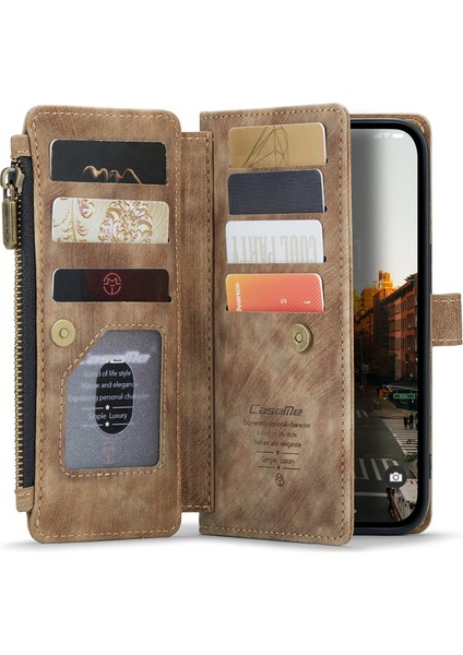 C30 iPhone 14 Pro Max (Brown) Için Çok Fonksiyonlu Telefon Deri Çantası (Yurt Dışından)