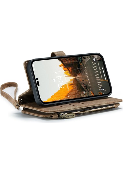 C30 iPhone 14 Pro Max (Brown) Için Çok Fonksiyonlu Telefon Deri Çantası (Yurt Dışından)