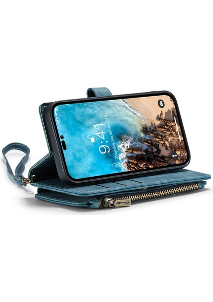 C30 iPhone 14 Pro Max (Mavi) Için Çok Fonksiyonlu Telefon Deri Çantası (Yurt Dışından)