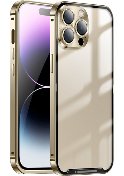Iphone 14 Pro Max (Altın) Için Buzlu Metal Telefon Kılıfı (Yurt Dışından)