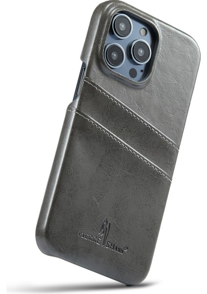 Retro Yağ Balmumu Doku Pu Deri Kılıf Iphone 14 Pro Max (Gri) Için Kart Yuvaları (Yurt Dışından)