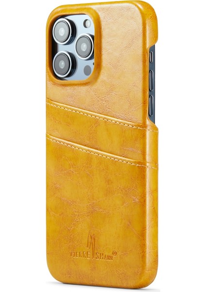 Retro Yağ Balmumu Doku Pu Deri Kılıf Iphone 14 Pro Max (Sarı) Için Kart Yuvaları (Yurt Dışından)