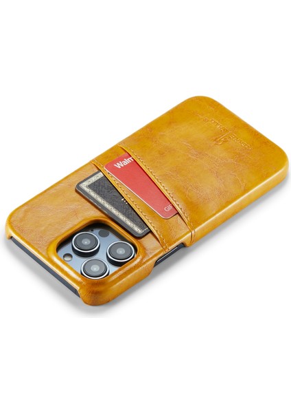 Retro Yağ Balmumu Doku Pu Deri Kılıf Iphone 14 Pro Max (Sarı) Için Kart Yuvaları (Yurt Dışından)