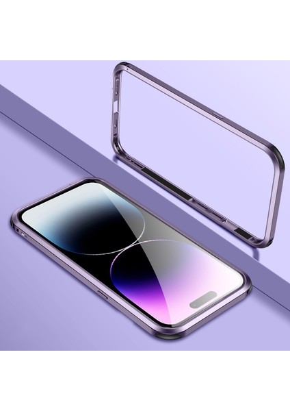 Iphone 14 Pro Max (Mor) Için Dört Köşe Şok Geçirmez Metal Çerçeve Telefon Kasası (Yurt Dışından)