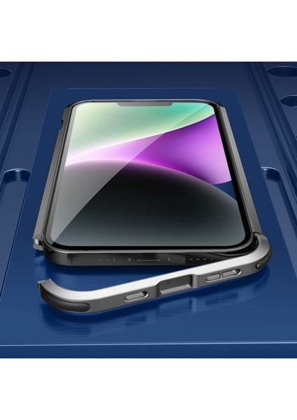 Iphone 14 Pro Max (Mor) Için Dört Köşe Şok Geçirmez Metal Çerçeve Telefon Kasası (Yurt Dışından)