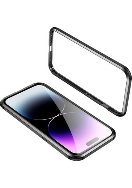 Iphone 14 Pro Max (Siyah) Için Dört Köşe Şok Geçirmez Metal Çerçeve Telefon Kasası (Yurt Dışından)