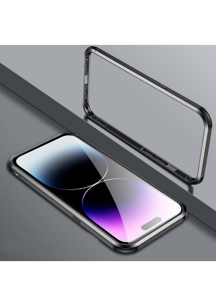 Iphone 14 Pro Max (Siyah) Için Dört Köşe Şok Geçirmez Metal Çerçeve Telefon Kasası (Yurt Dışından)